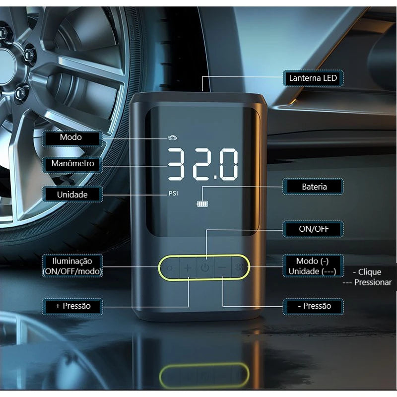 Mini - Compressor de Ar Portátil e Recarregável